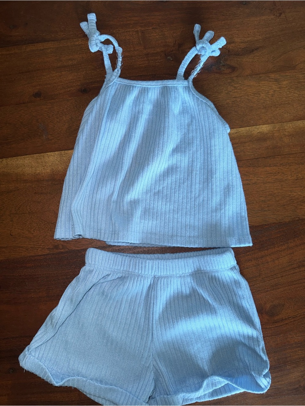 btween Light Blue Ribbed Cami & Shorts Set
